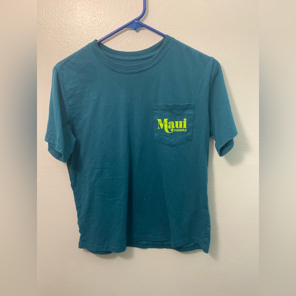 Doe Travel Maui Hawaii Teal Pocketed T Shirt Cotton Polyester Blend Small